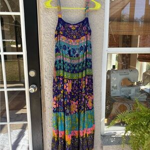 NATURAL LIFE Colorful Floral Maxi Dress 100% Rayon Small NWOT
